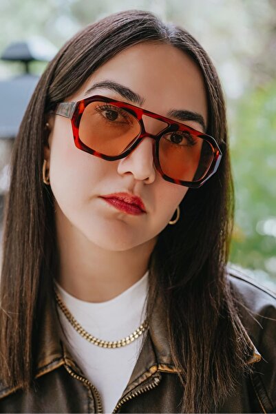 Stil Noktası Vhl Leopard Frame Honey Color Glass Sunglasses