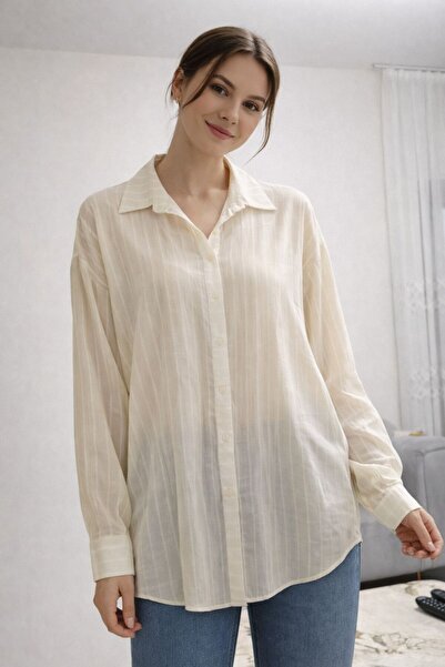 auraboutique Kadın Çizgili Uzun Gömlek Tunik 5963