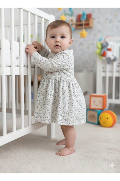 Kids Kingdom Organik Çiçek Desenli Kız Bebek Elbise