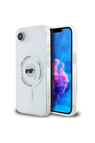 Karl Lagerfeld Carcasă IML MagSafe pentru iPhone 16e, albă, modelul Karl's Head