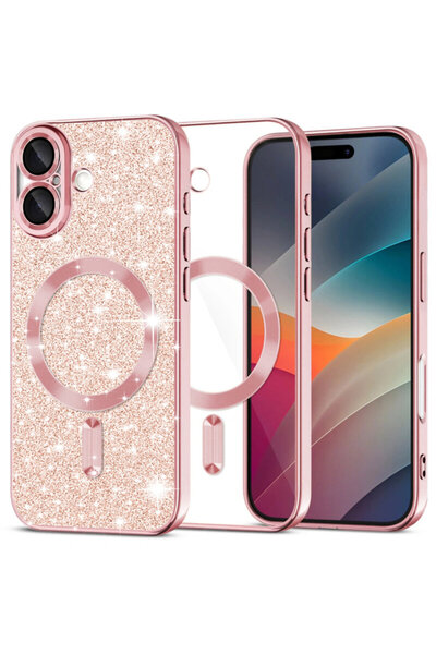 Techsuit Luxury Glitter MagSafe Case for iPhone 17, Rose Gold