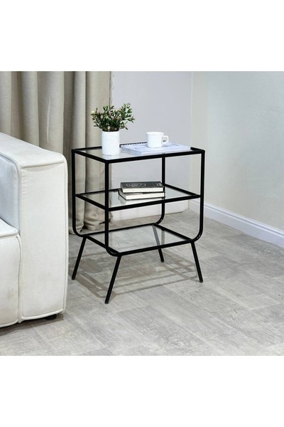 terndat 3-tier side table, black, Sheer glass