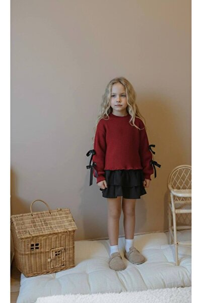 ARBİ kids Girl's Full-Length Holiday Outfit with Ruffled Skirt and Ribbon Det...