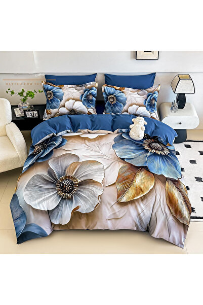 FIONNA.RO Finet Duvet Cover Set 6 Pieces With 5D Stretchy - Porcelain Flowers