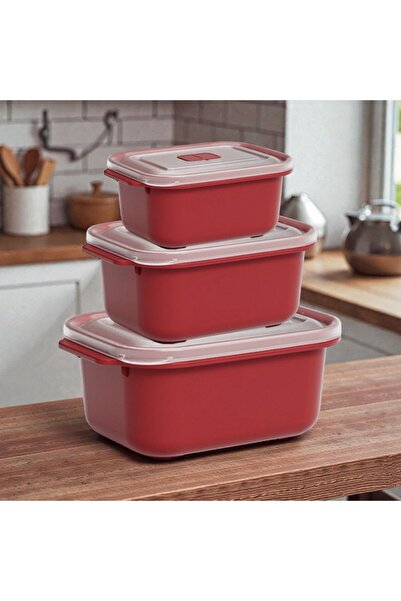 PONÇİK STORE Red 3-Piece Heat'N Go Rectangular Storage Set (500 X 1000 X 2000...