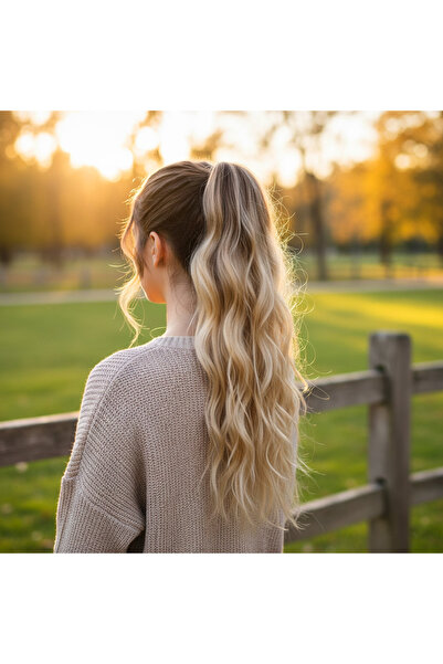 Zeysum Kahve / Bal Köpüğü Ombre ve Platin Işıltılı Dalgalı Bağlamalı At Kuyru...