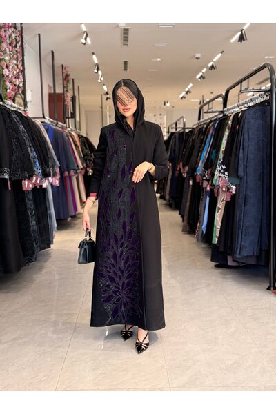 GENRAL Abaya D840 - Blazer made of ceramic fabric with light Velvet accents