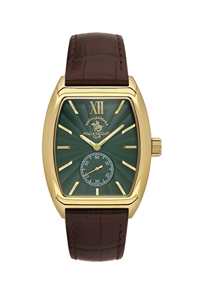 Santa Barbara Polo & Racquet Club ساعة نوبل للرجال من جلد أصلي البني الداكن S...