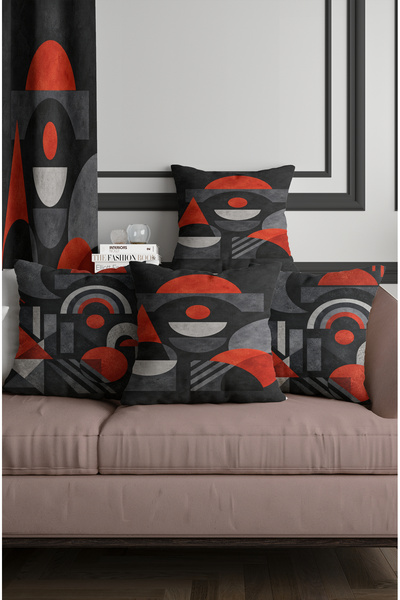 ALAMODECOR Anthracite Colored Geometric Patterned Double-Sided Digital Printe...