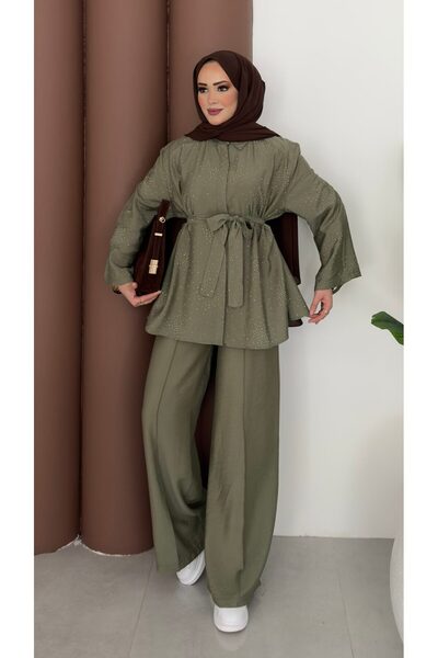 Modanurgul Diamond Tensel Kuşaklı İkili Takım - Haki