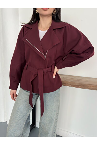 Ekim Store Belted Zippered Double-Breasted Trench Coat