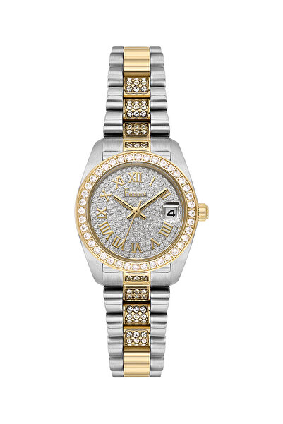 Freelook ساعة نسائية أنيقة من الفولاذ المقاوم للصدأ باللونين الفضي والذهبي، م...