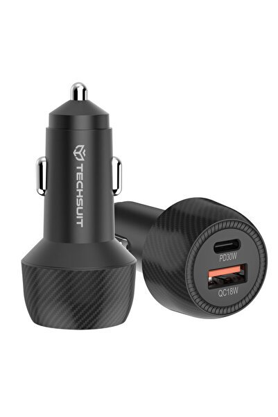 Techsuit Fast Charge Car Charger USB, Type-C, 48W C7, black