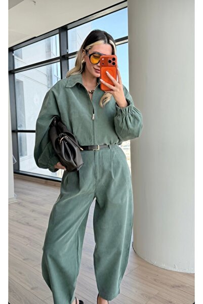 NURCAN KESKİN STORE Polo Collar Modal Fabric Jacket and Pants Set