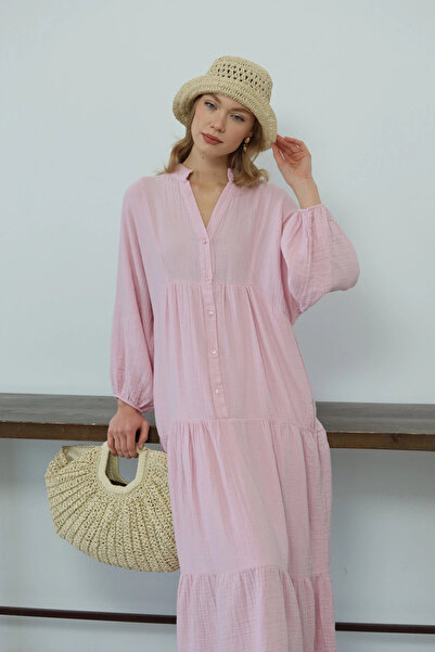 Lusin Women's Candy Pink Bohemian Style Muslin Fabric Comfortable Fit Lined L...