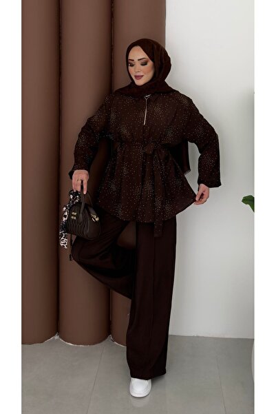 Modanurgul Diamond Tensel Kuşaklı İkili Takım - Kahverengi