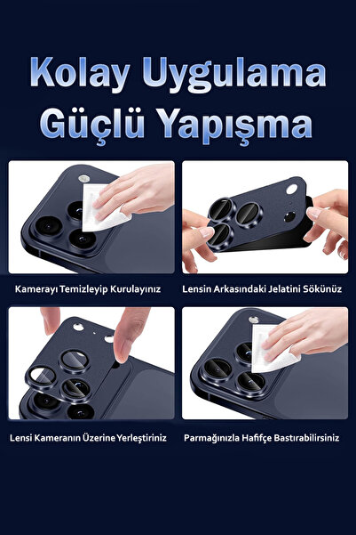 Marselit iPhone 17 Promax Compatible One-Piece Metal Camera Lens Protector Full Coverage Tempered Glass-Navy Blue