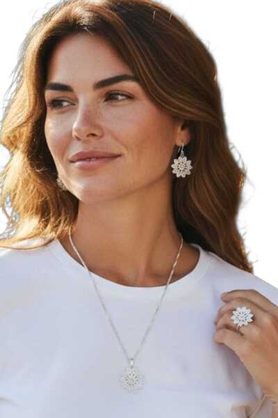 GÜMÜŞ El işi Telkari set(yüzük küpe kolye)