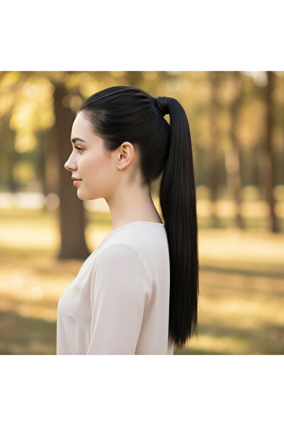 Zeysum Mat Siyah At Kuyruğu Saç Düz Cıtçıtlı Postiş 65 Cm 150 gr Isıya Dayanıklı