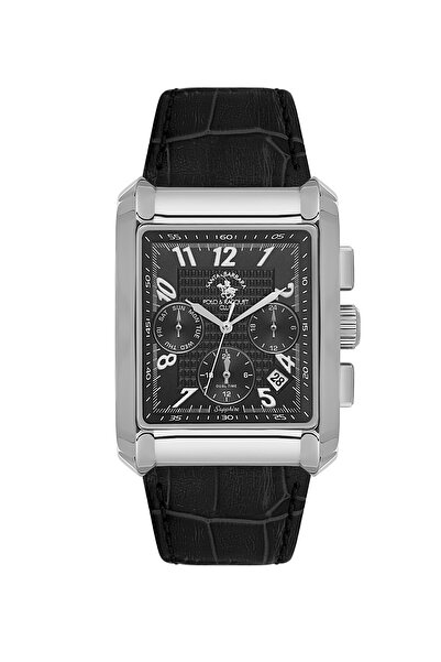 Santa Barbara Polo & Racquet Club ساعة ليجند سوداء من جلد أصلي للرجال SB.1.10...