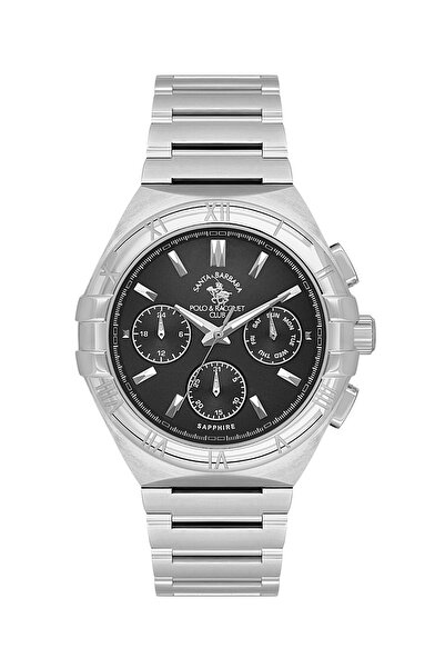 Santa Barbara Polo & Racquet Club ساعة فاخرة من الفولاذ المقاوم للصدأ الفضي ل...