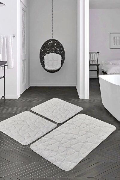 ÇELEBİ HOME TEKSTİL Beyaz Pamuk Banyo Paspası Makinede Yıkanabilir Kaymaz Tab...