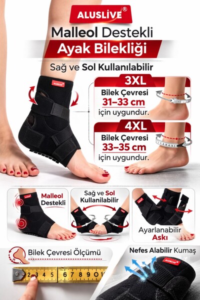ALUSLİVE MALLEOL DESTEKLİ AYAK BİLEKLİĞİ SAĞ VE SOL KULLANILABİLİR 3XL