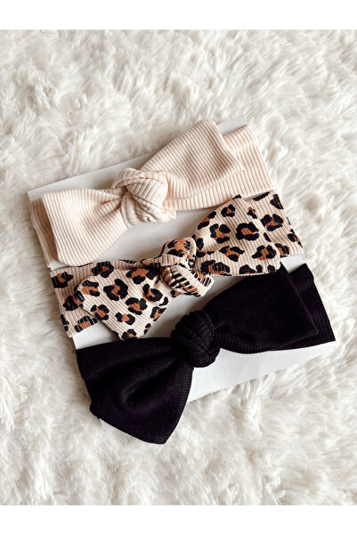 Cloudy Set of 3 Ribbed Baby, Kids Brown Headbands (3 PCS)