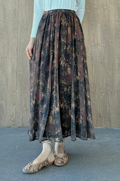 Hazamoda Ethnic Chiffon Skirt Brown