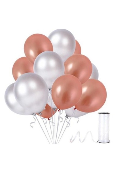 BenimMarifetlerim Metallic Rose Gold Silver Balloon 12 Inch 5 Pieces
