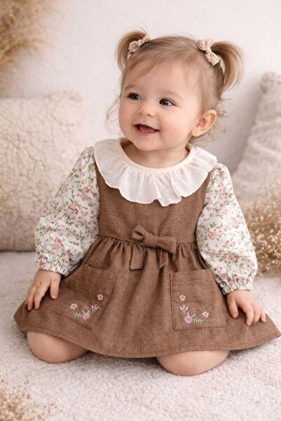 krm kerem bebe Kolsuz Fiyonk Detaylı Elbise & Fırfırlı Çiçekli Gömlek Bayraml...