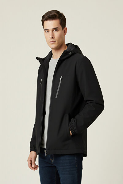 Bossago New Season Men's Black Hooded Seasonal Jacket
