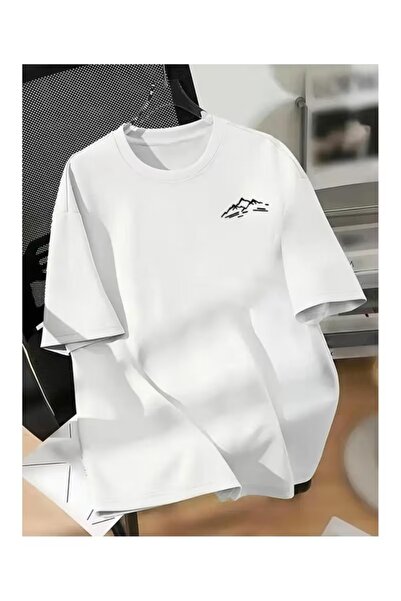 Massgai Unisex Mountain Printed Oversize 100% Cotton T-Shirt