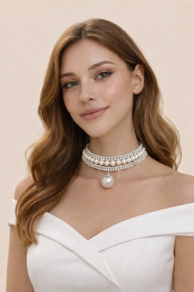 GlassySKY Choker with Stones and Pearls Evening Dress Luxury Necklace