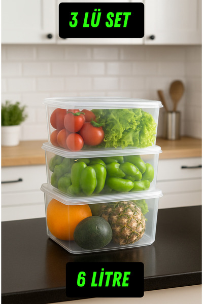 SUPERPUP Storage Container 6 Liters 3 Pieces Freezer Airtight Food Container Pp5