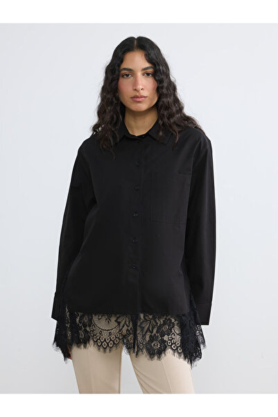LC Waikiki LCW Modest Siyah Dantel Detaylı Kadın Gömlek Tunik