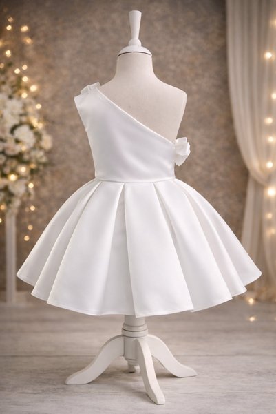 MUSGEM Special Design Rosalia Model White Color Sleeveless Rose Accessory Detailed Girls' Evening Dress