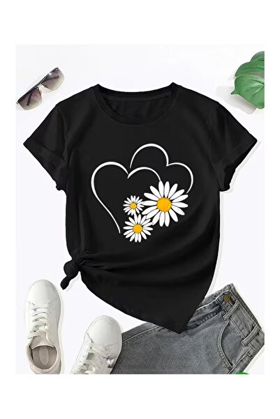 Massgai Unisex Butterfly Heart Daisy Printed Oversize 100% Cotton T-Shirt