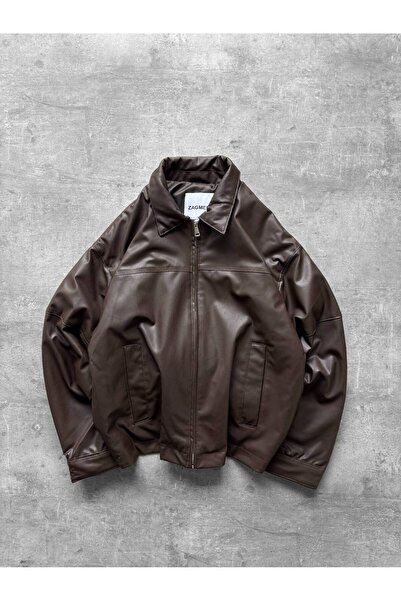 ZAGMEN Erkek Deri Ceket Premium Acı Kahve