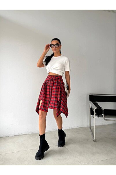 ALVOR Women's Plaid Patterned Skirt with Tie Detail