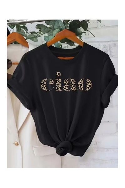 Massgai Unisex Leopard Pattern Ciao Printed Oversize 100% Cotton T-Shirt