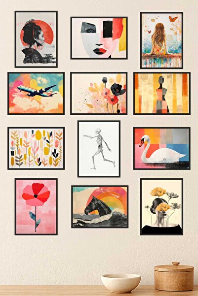 UNT Set of 12 Modern Abstract & Artistic Frame-Looking Mdf Paintings – Decora...