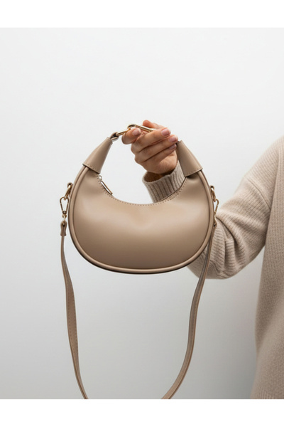 TUESFA Women's Hand and Shoulder Bag Half Moon Model with Gold Accessories, Q...