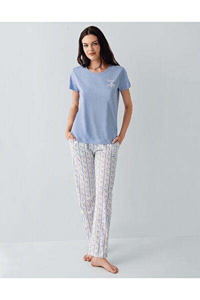 Arnetta Women's Modal/Cotton Blue Short Sleeve Pajama Set