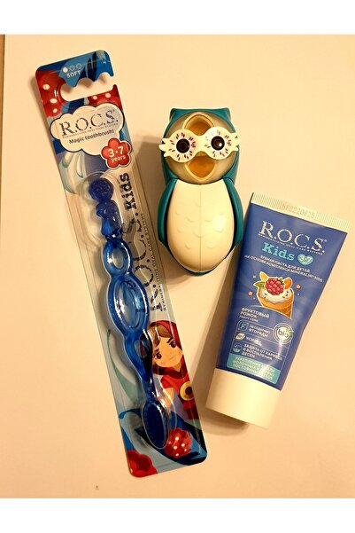 R.O.C.S. 3-7 Yaş Meyve Külahı Diş Macunu+Mavi Baykuş Flipper Saklama Kabı+Mav...