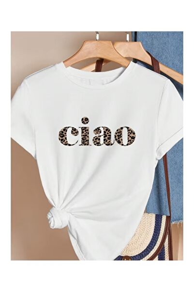 Massgai Unisex Leopard Pattern Ciao Printed Oversize 100% Cotton T-Shirt