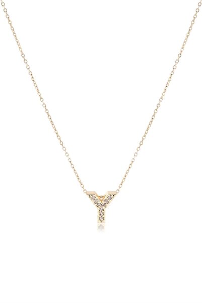 Mimoza Accessories Zircon Gold Letter Necklace - Minimal Letter Women's Necklace
