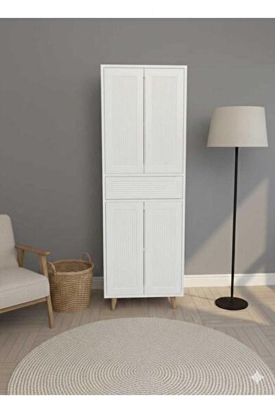 FUHO Noya Çizgili Mdf Kapak Çok Amaçlı Dolap Beyaz