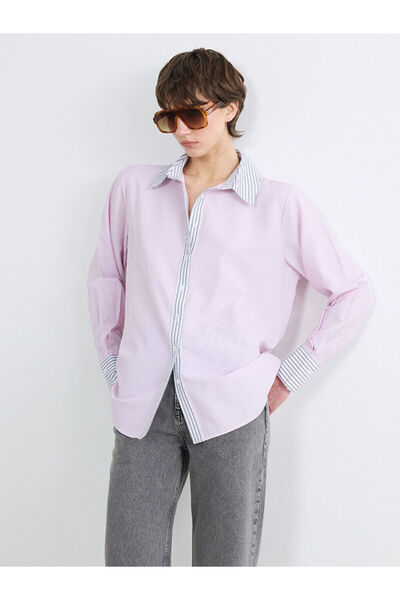 LC Waikiki Pink Striped Oversize Women's Shirt
