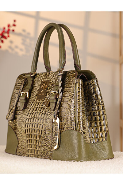 EMİNSA DERİ Light Green Crocodile Leather Bag
